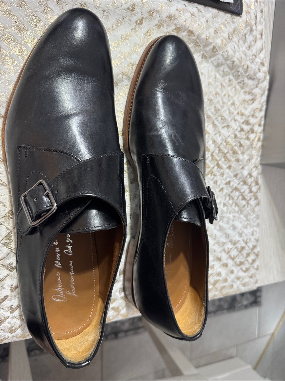 Antonio Maurizi Black Leather Single Monk Strap Shoes